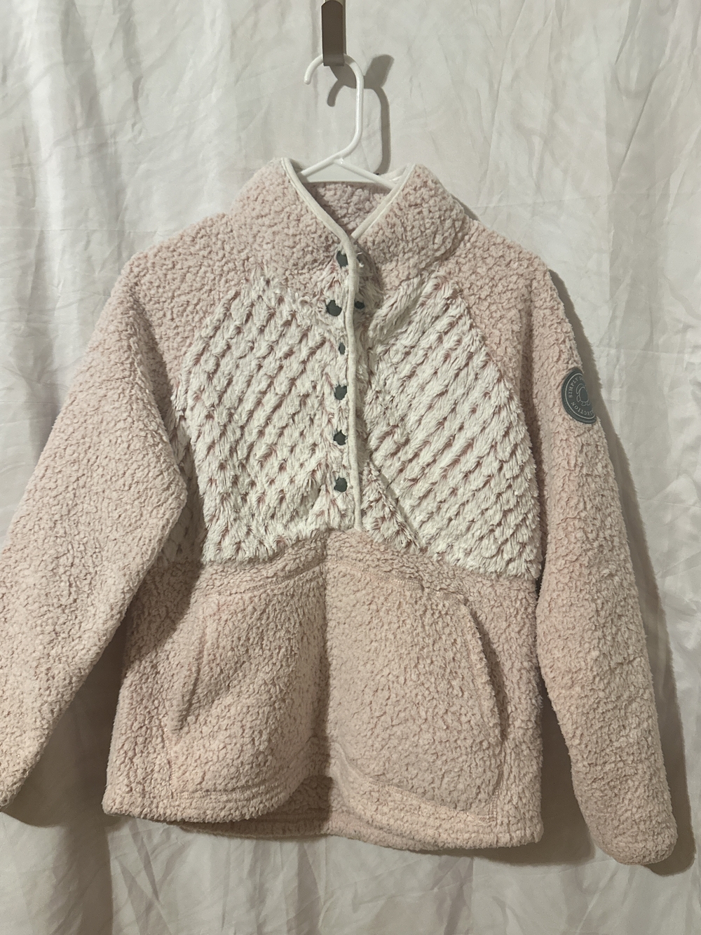 Simply Southern Pink Sherpa Pullover with Cream Knit Panel